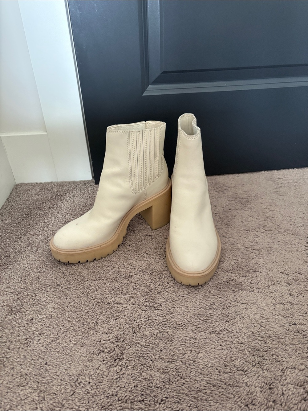 Dolce Vita Cream Chelsea Lug Heel Ankle Boots